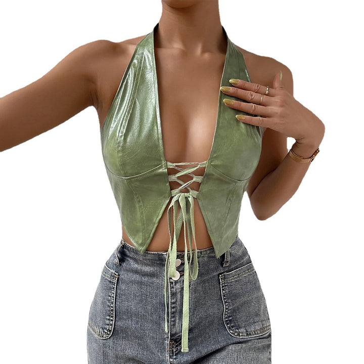 Women's Low-cut Cardigan Halter Lace-up Vest-Suits & Sets-Zishirts