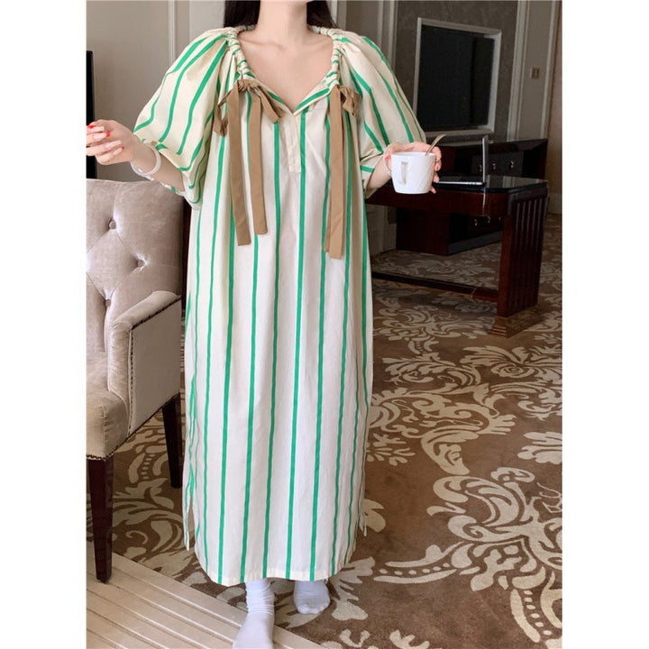 Women's Fashion Striped Loose Casual Contrast Color Nightdress-Womens 2024 March-Zishirts