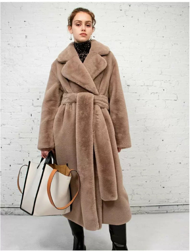 Long Rabbit Fur Mink Overcoat Thickened Fleece Coat-Jackets-Zishirts