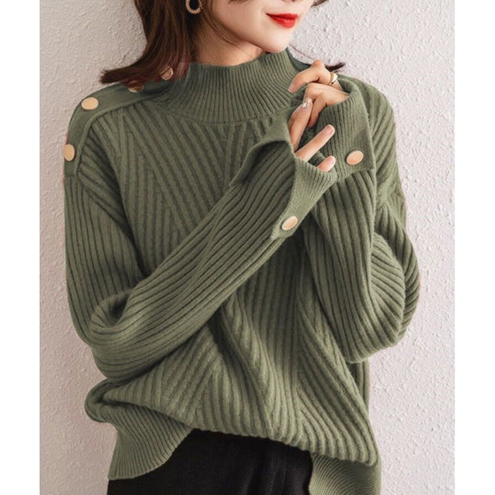 Autumn And Winter Japanese And Korean New Half Turtleneck Sweater Design Cuff Sweater For Women-Women's Outerwear 2023-Zishirts