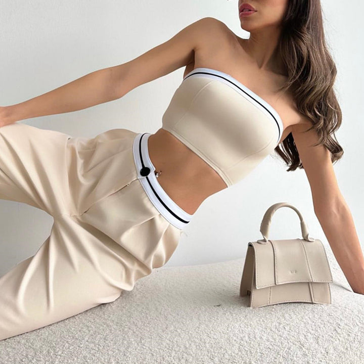 Women's Fashion Casual Exercise Vest Tube Top High Waist Wide Leg Pants Suit-Suits & Sets-Zishirts