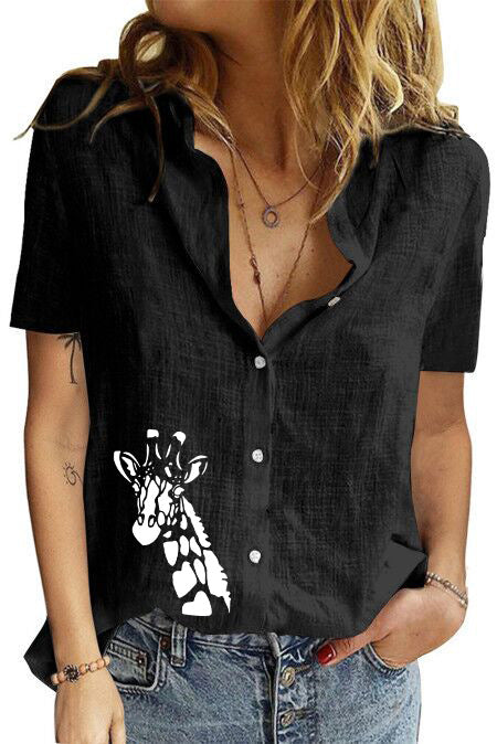 Women's Printed Linen Shirt Short Sleeve-Women's Outerwear 2023-Zishirts