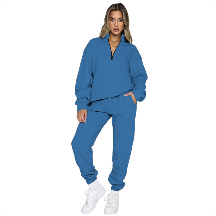 Women's Fashion Zipper Pullover Long Sleeve Sweater Two-piece Set-Suits & Sets-Zishirts