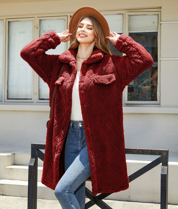 Women's Plush Loose Single-breasted Diamond Coat Overcoat-Jackets-Zishirts