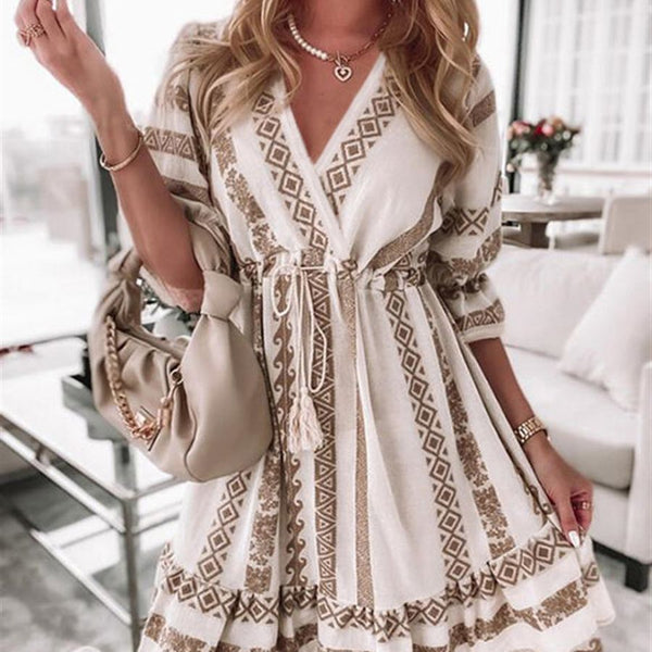 Women's Fashion Casual Printing Lace Dress-Womens 2024 March-Zishirts