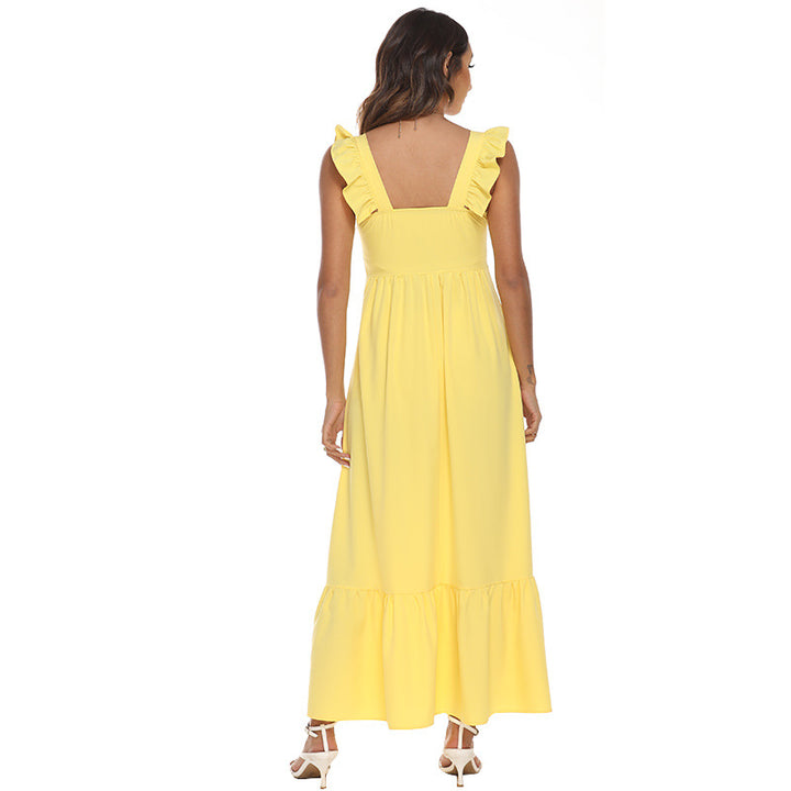 Summer Women's Bright Yellow Dress-Womens 2024 March-Zishirts