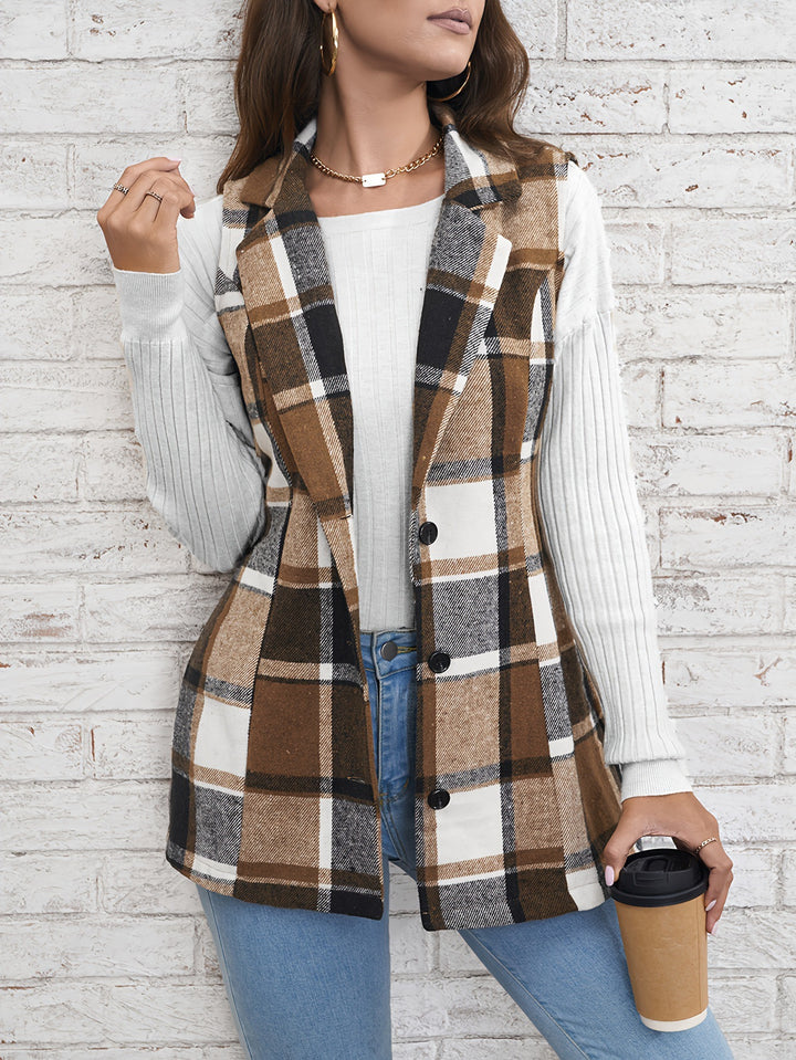 Fashion Women's Wear Lapel Suit Vest Plaid Coat-Women's Outerwear 2023-Zishirts