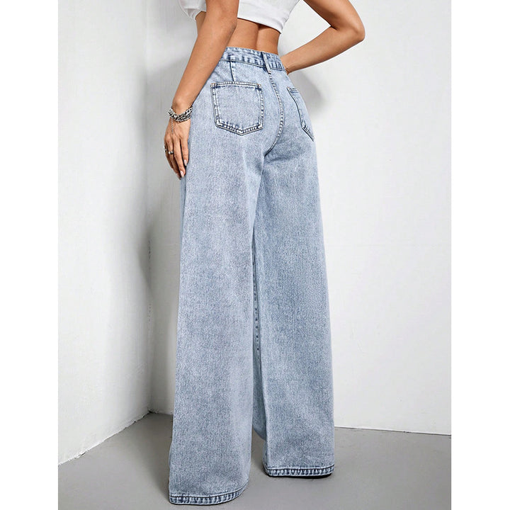 Women's Wide Leg Drape Loose Denim Trousers-0-Zishirts