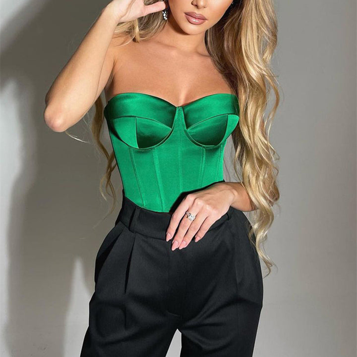 Satin Tube Top Solid Color Slim Outer Wear-Womens 2024 March-Zishirts