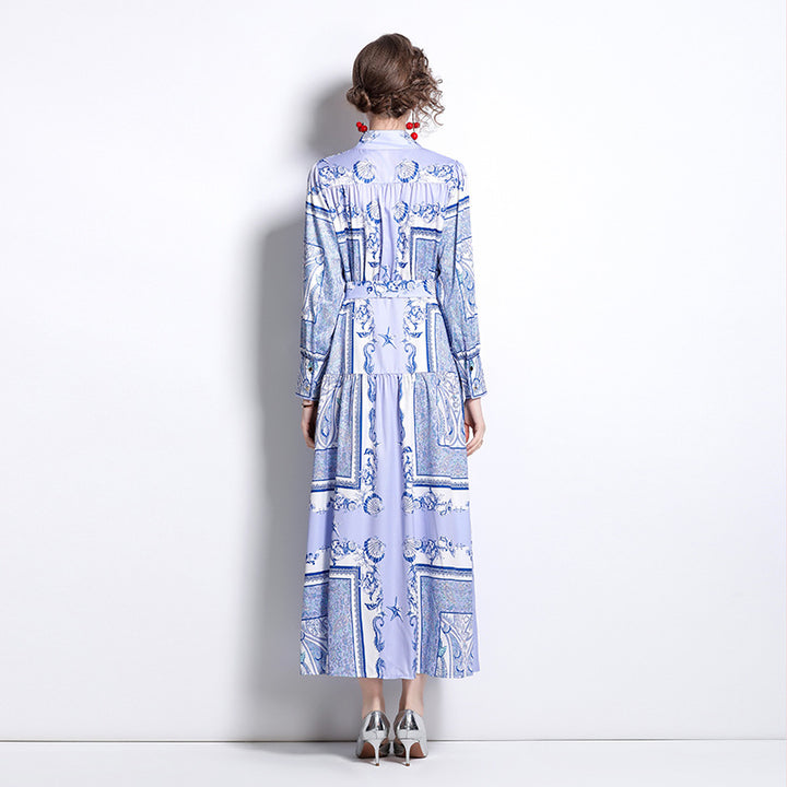 Vintage Totem Printing Temperament Long Sleeve Large Swing Dress-0-Zishirts