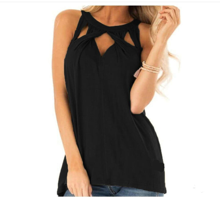 Women's Fashion Casual Solid Color Hollow-out Halter T-shirt-Blouses & Shirts-Zishirts