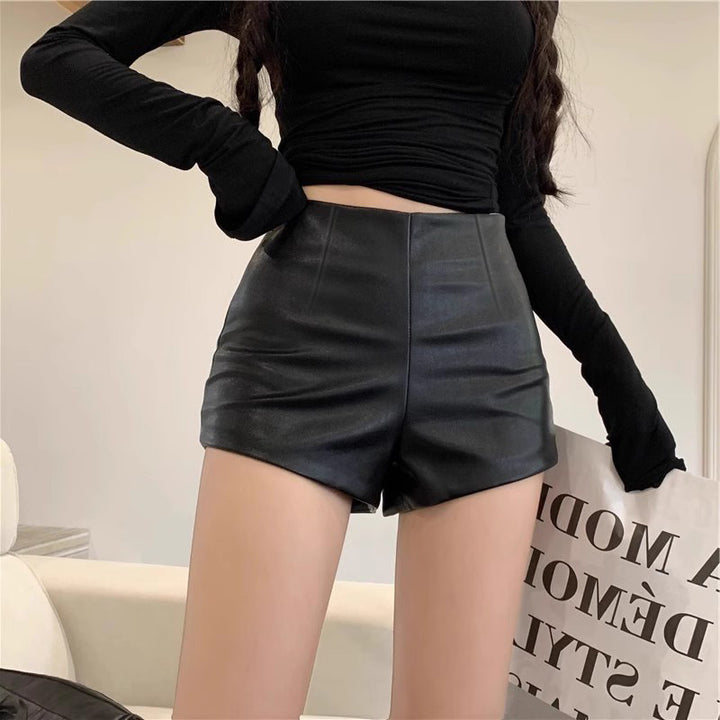 Sheath Leather Pants Sexy Temperament Hot Girls Wear New High Waist Shorts-0-Zishirts