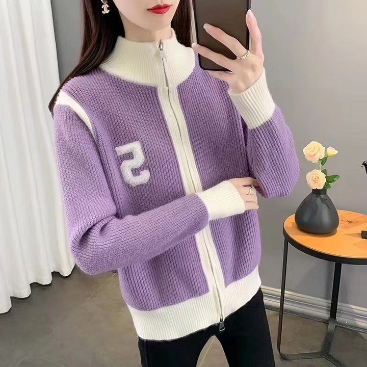 New Korean Style Loose High Collar Knitwear Sweater Cardigan Women's Zipper Coat-Women's Outerwear 2023-Zishirts