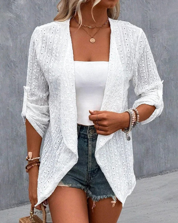 Women's Fashion Long Sleeve Casual Rolled Sleeves Cardigan Jacket-Womens 2024 March-Zishirts