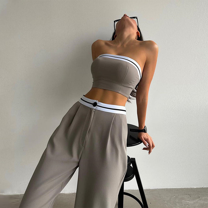 Women's Fashion Casual Exercise Vest Tube Top High Waist Wide Leg Pants Suit-Suits & Sets-Zishirts