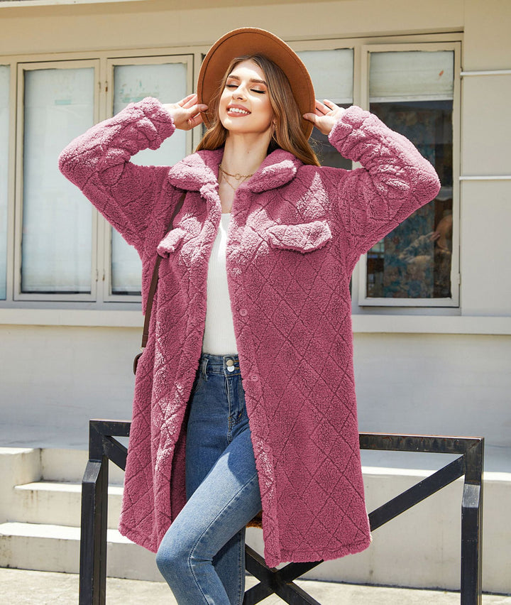 Women's Plush Loose Single-breasted Diamond Coat Overcoat-Jackets-Zishirts