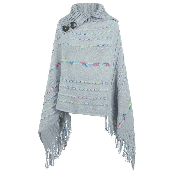 Lapel Button Pullover Shawl Women's Knitted Cape-Scarves & Wraps-Zishirts