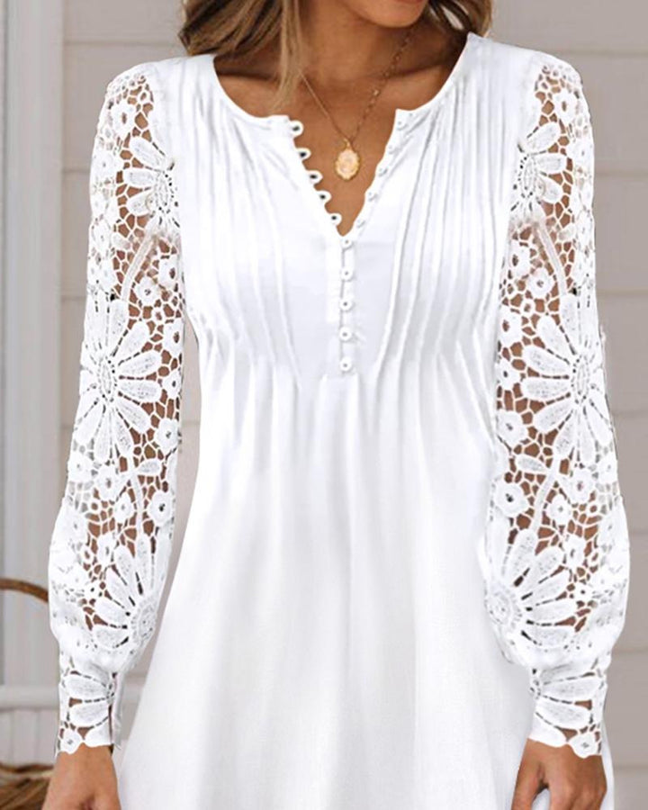 Women's Fashionable Elegant Lace Long Sleeve Dress-Womens 2024 March-Zishirts