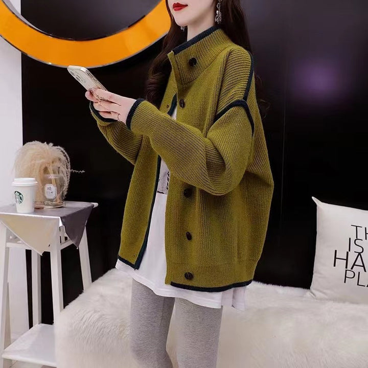 Fashion Colorblock Stand Collar Fashionable Sweater Women-Sweaters-Zishirts