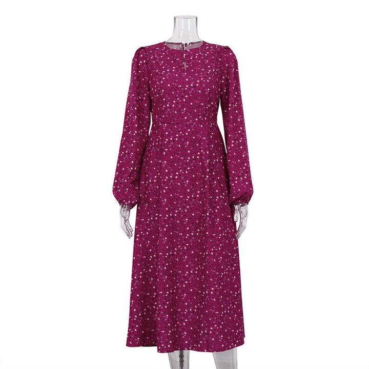 Women's Floral Dress With Long Sleeves-Lady Dresses-Zishirts