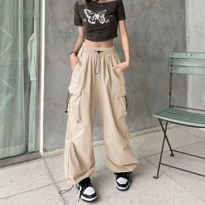 American Retro Workwear Casual Pants Straight Drooping Ankle-tied Ins-Womens 2024 March-Zishirts