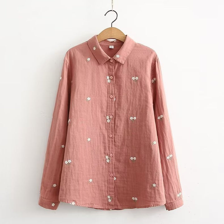 Double-layer Yarn Skin Cotton Loose Long-sleeved Shirt-Womens 2024 March-Zishirts