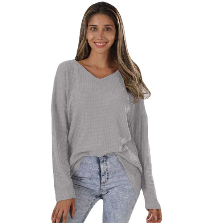 Women's Loose V-neck Plus Size Street Knitted Bottoming Shirt-0-Zishirts