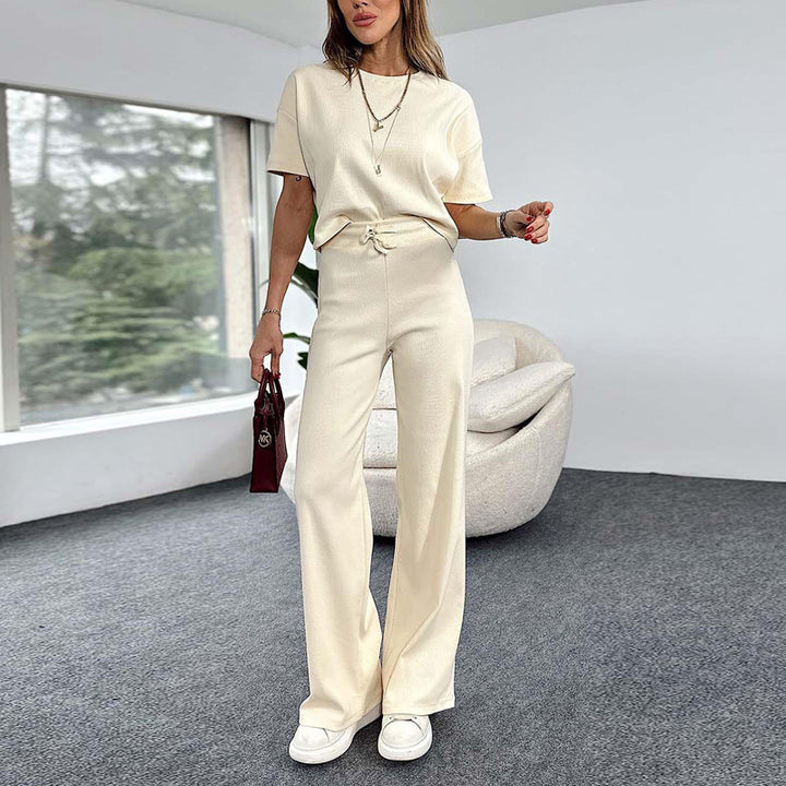 Women's Fashion Casual Short-sleeved Round Neck T-shirt And Trousers Two-piece Set-Suits & Sets-Zishirts