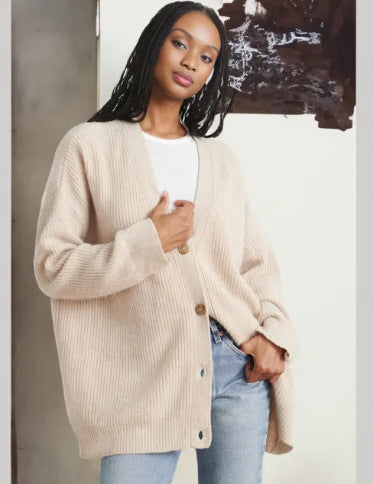 V-neck Flattering Knit Cardigan Women-Sweaters-Zishirts