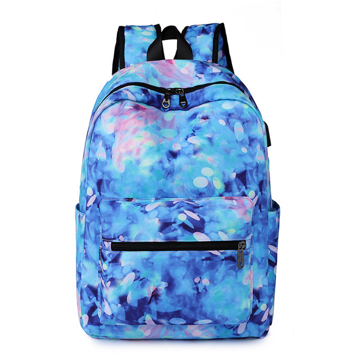 Casual Backpack Fashionable Printed USB Charging-Women's Bags-Zishirts