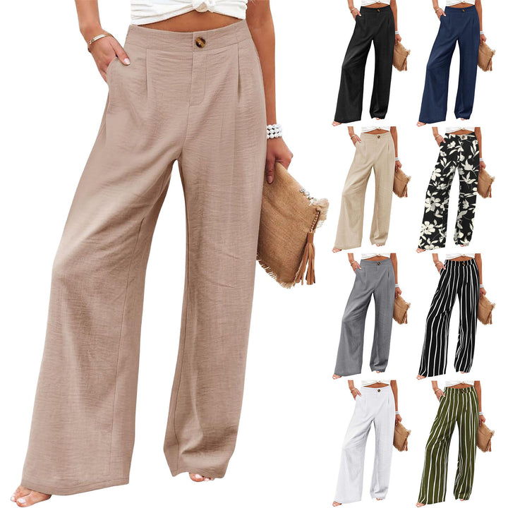 Women's Button Elastic Waist Wide Leg Trousers-Womens 2024 March-Zishirts