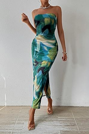 Women's Clothing Slit Hemline At Hem Sleeveless Printed Dress-Womens 2024 March-Zishirts