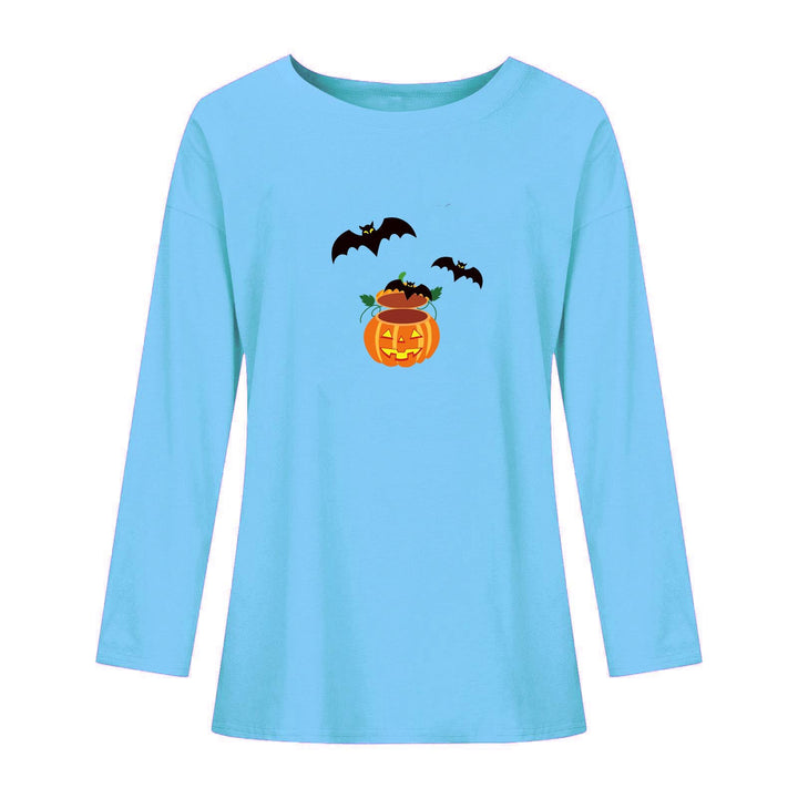 Halloween Bat Printed Crew Neck Top-Blouses & Shirts-Zishirts