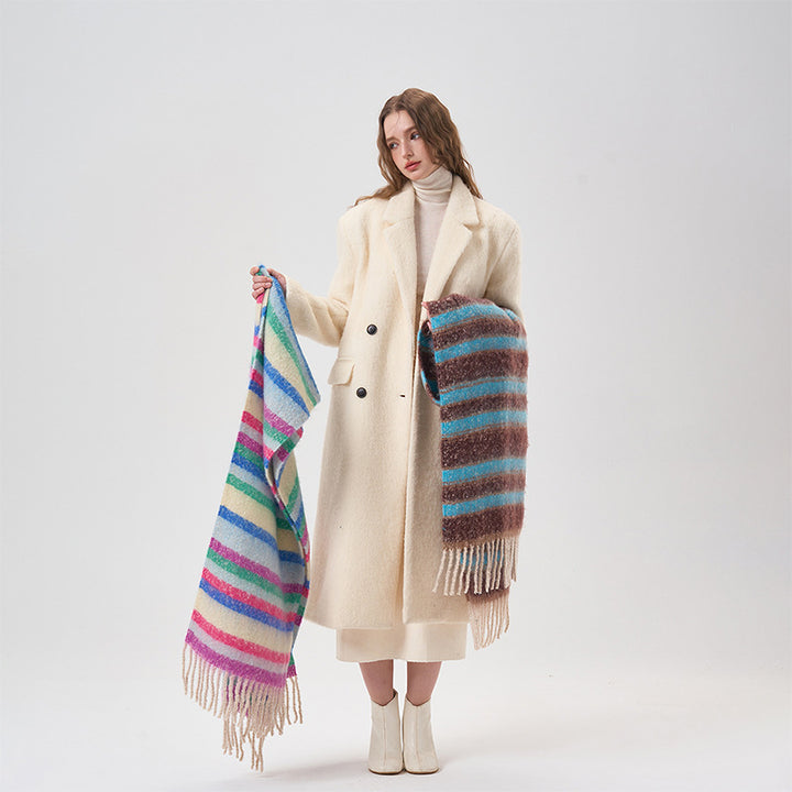 Rainbow Color-blocking Striped Soft Scarf-Scarves & Wraps-Zishirts