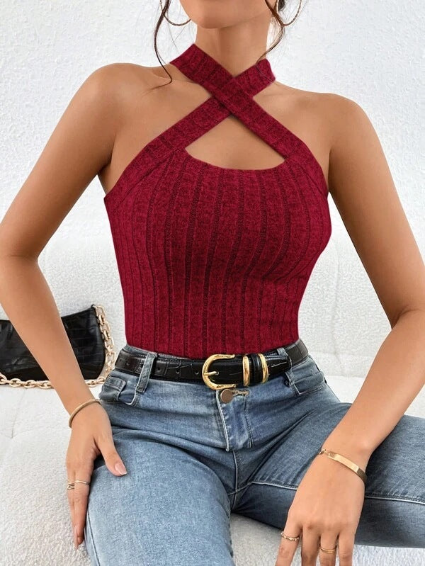 Women's Halter Sleeveless Brushed Knitted Top-Women's Outerwear 2023-Zishirts