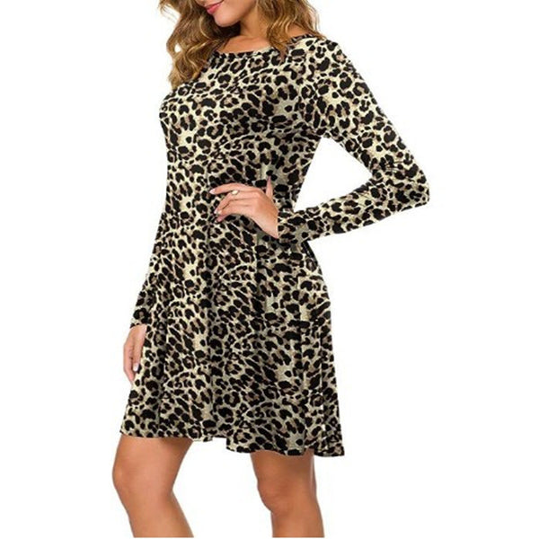 Casual Floral Print Round Neck Long Sleeve Holiday Dress-Lady Dresses-Zishirts