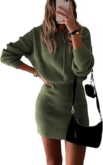 Women's Fashionable Elegant Knitted Hooded Dress-Sweaters-Zishirts