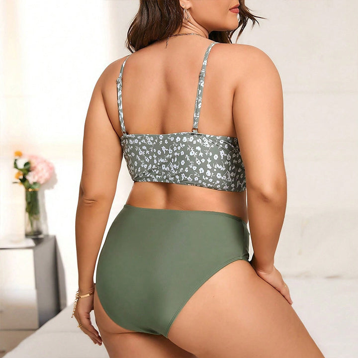 Strap Floral Plus Size Split Swimsuit High Waist Women's-0-Zishirts