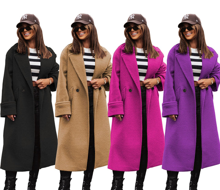 Autumn And Winter Long Suit Collar Woolen Coat Overcoat Women-Jackets-Zishirts