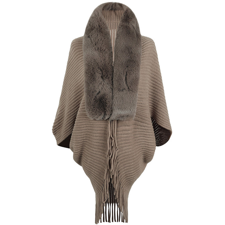 Women's Fur Collar Tassel Shawl Knitted-Scarves & Wraps-Zishirts