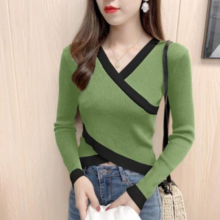 Women's Fashion Simple Cross V-neck Irregular Sweater-Women's Outerwear 2023-Zishirts