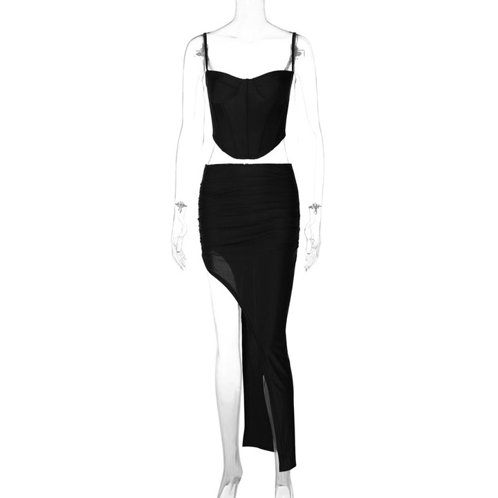 Fishbone Sling Bandeau Slim-fit Split Skirt Suit-0-Zishirts