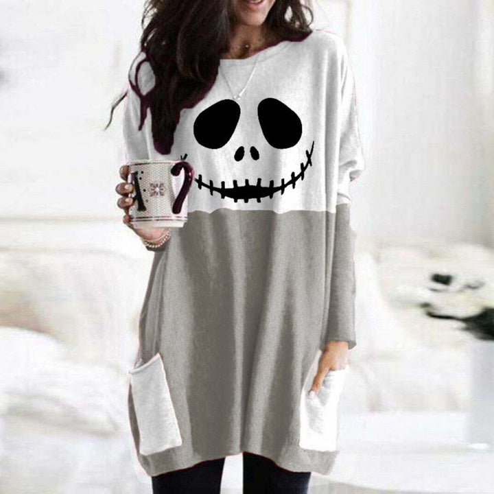 Printed Round Neck Long-sleeve T-shirt Dress Sports Sweater-Lady Dresses-Zishirts