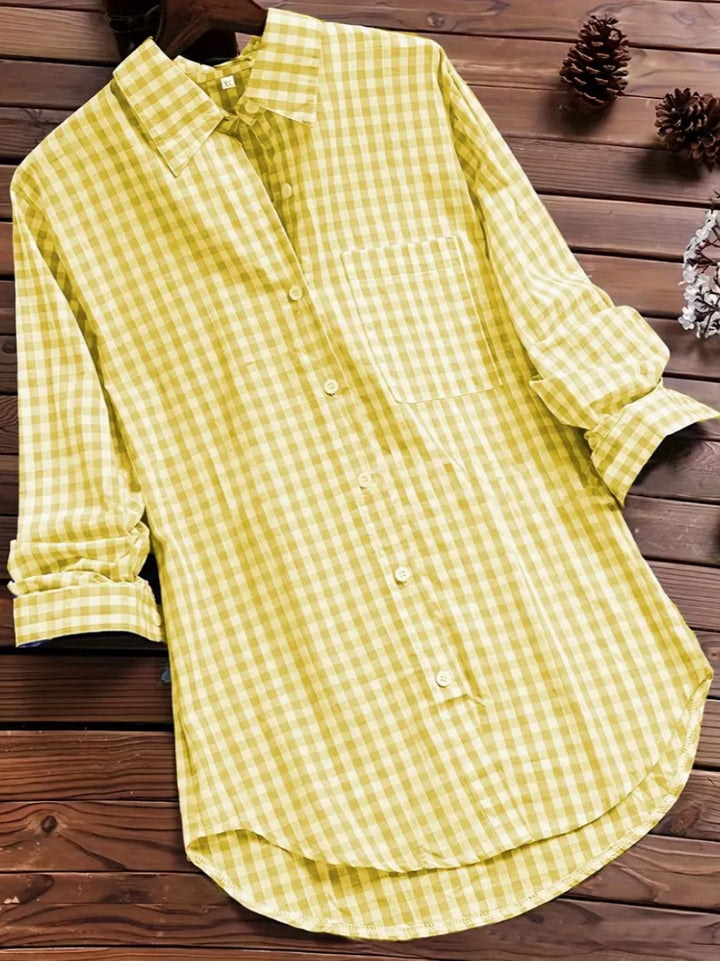 Plaid Long-sleeved Long-sleeved Long-sleeved Shirt With Buttons For Women-0-Zishirts