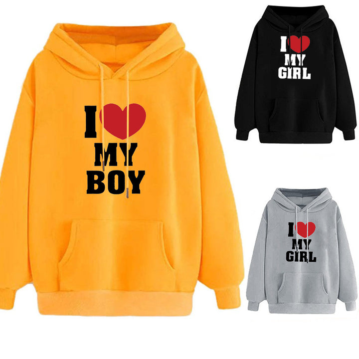 Love Letter Print Long Sleeve Hooded Hoodie-Women's Outerwear 2023-Zishirts