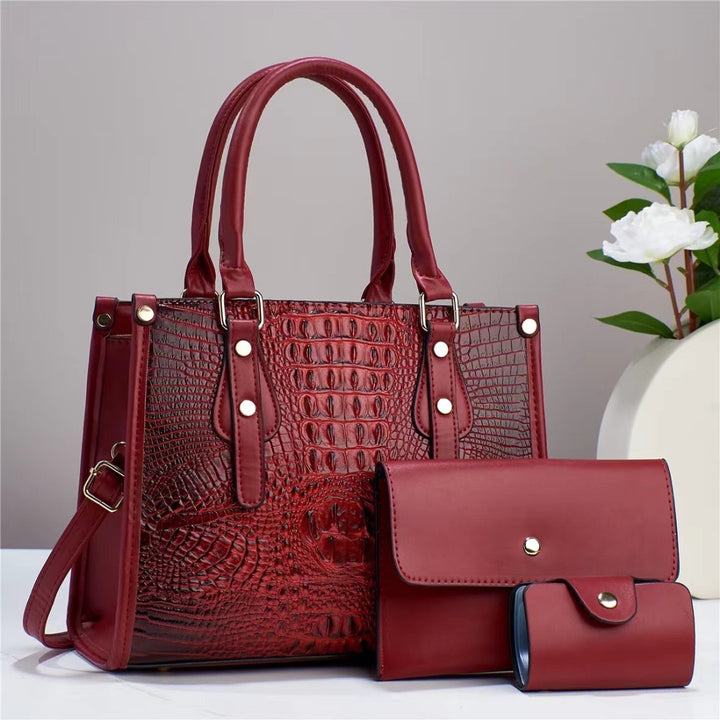 Contrast Color Minimalist Texture Three-piece Set-Women's Bags-Zishirts