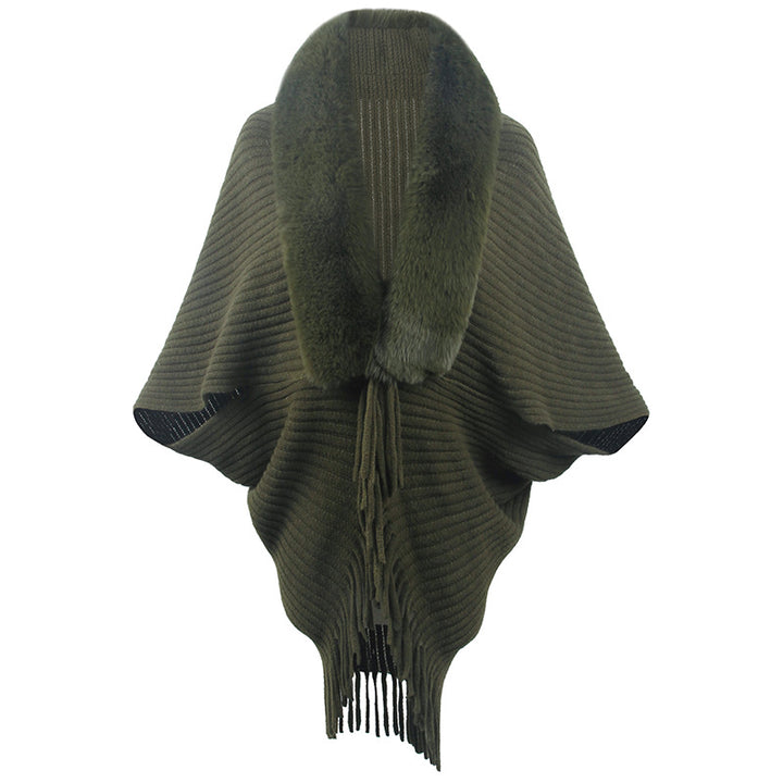 Women's Fur Collar Tassel Shawl Knitted-Scarves & Wraps-Zishirts