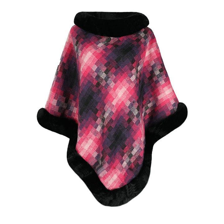 Cape Colored Plaid Thermal Knitting Shawl Women's Coat-Scarves & Wraps-Zishirts