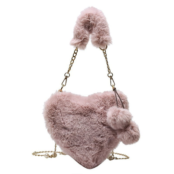 Women's Fashion Love Imitation Rex Rabbit Plush One-shoulder Crossbody Bag-Women's Bags-Zishirts