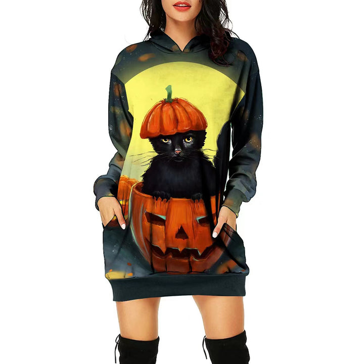 Women's Halloween Theme Positioning Print Dress-Lady Dresses-Zishirts